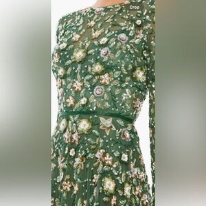 Mac Duggal Sage Floral Sequin Long Sleeve A-Line Gown